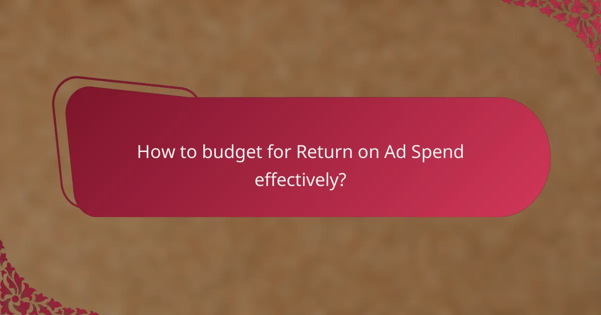 How to budget for Return on Ad Spend effectively?